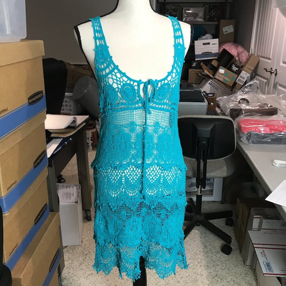 Women's unbranded turquoise crochet dress/coverup Size S